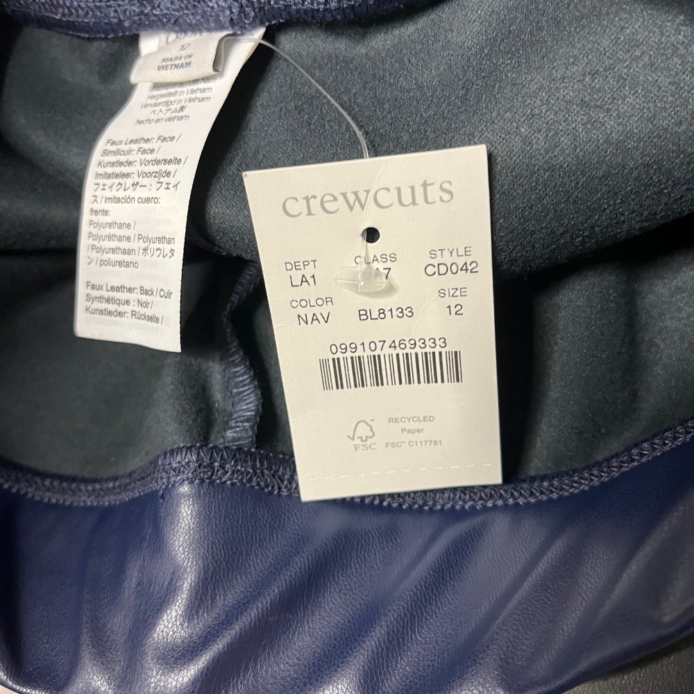 Crewcuts Kids Navy Blue Faux Leather Leggings Pants Size 12 NWT Vegan Chic Edgy - Picture 5 of 8